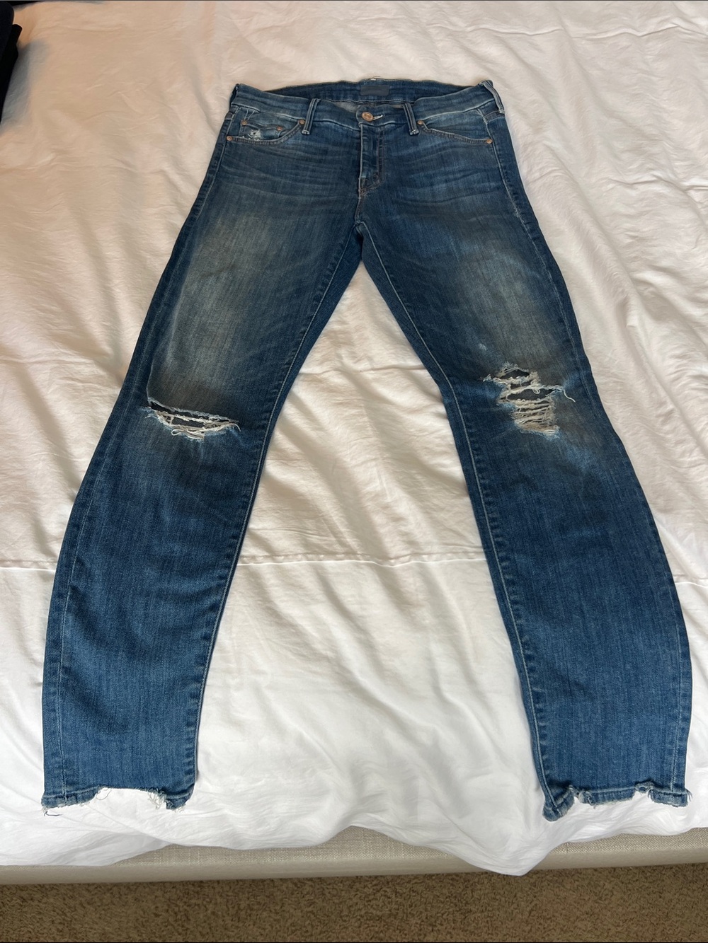 Mother Distressed Blue Skinny Jeans